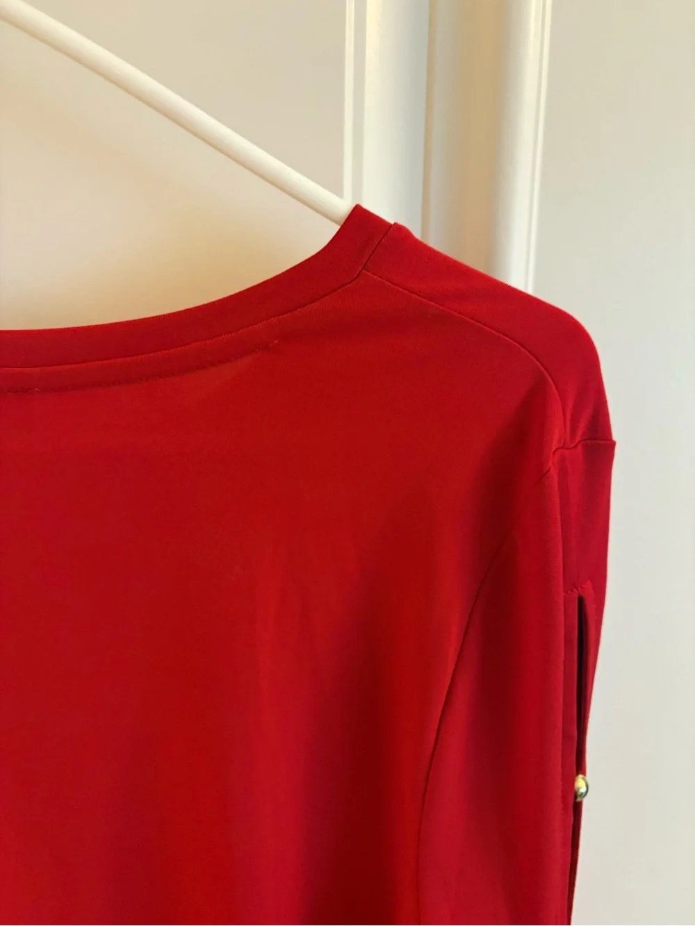 Michael Kors Red Long-Sleeve Top with Gold Stud Sleeve Detail
